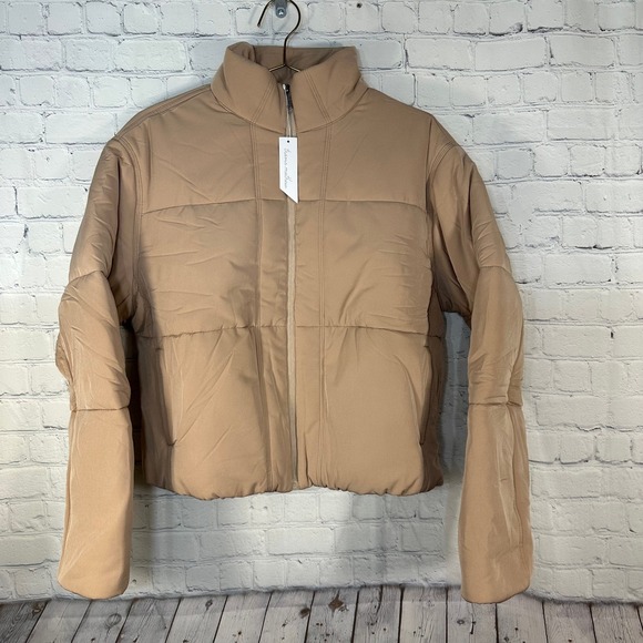 TravisMathew Jackets & Blazers - NEW TravisMathew Mont Blanc Puffer Jacket Natural Tan Padded Full Zip Women L